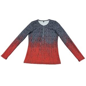 Women's long sleeve shirt Red & Gray with half zip - Size Small